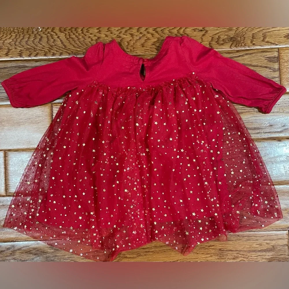 Like New Gap Baby 6-12 month Sparkly Gold Star and Red Dress- Girl - Picture 5 of 5